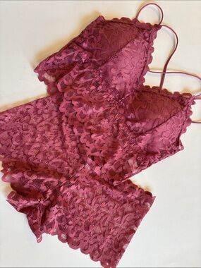 NEW! Mauve Pink 2 Pc Boudoir Set - Lace Bra Top and Lace Boy Short Panties